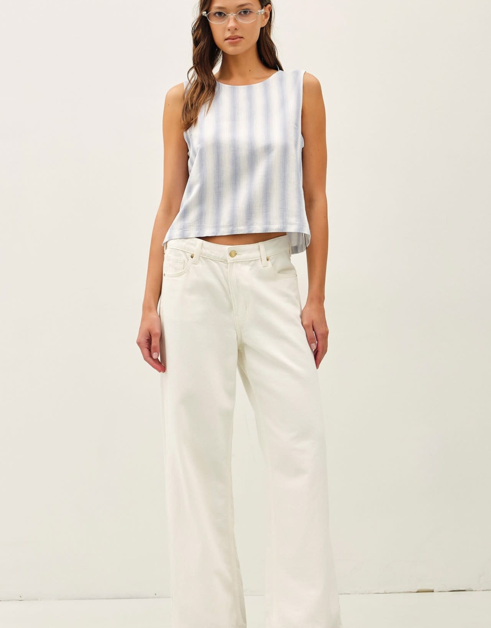 Miss Bliss BC Linen Blended Ombre Striped Sleeveless Top- Chambray