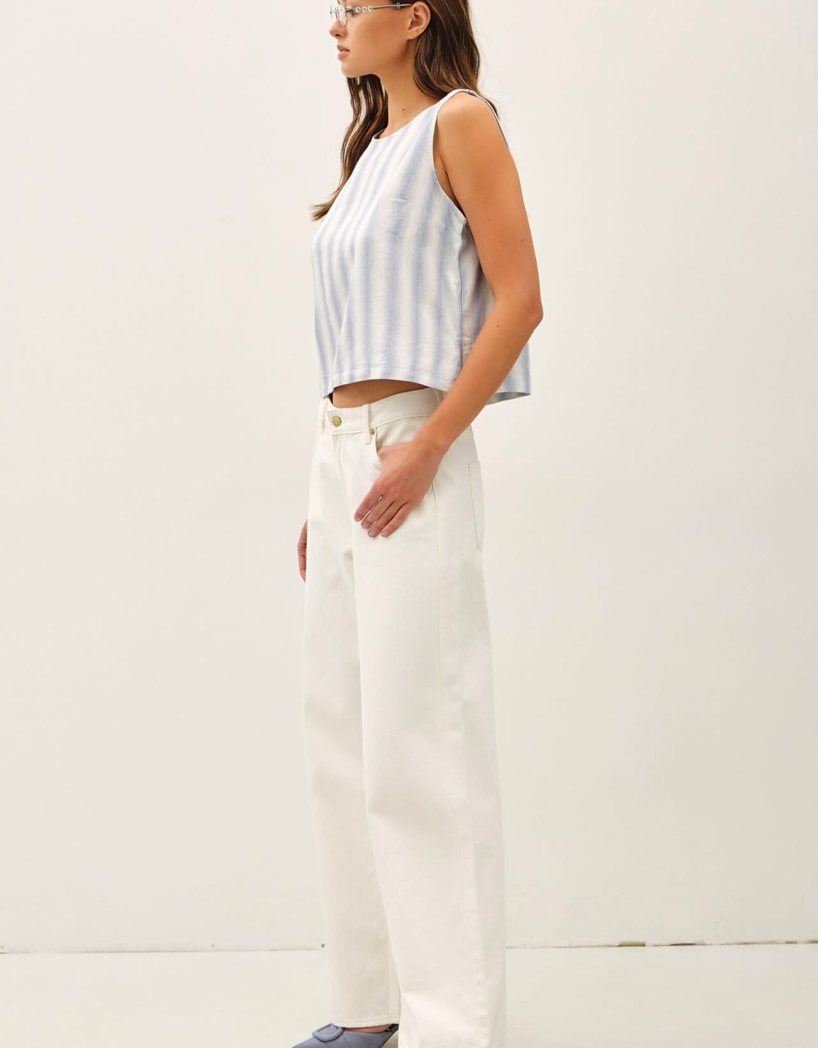 Miss Bliss BC Linen Blended Ombre Striped Sleeveless Top- Chambray