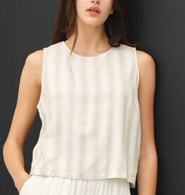 Miss Bliss Linen Blend Ombre Striped Sleeveless Top- Natural