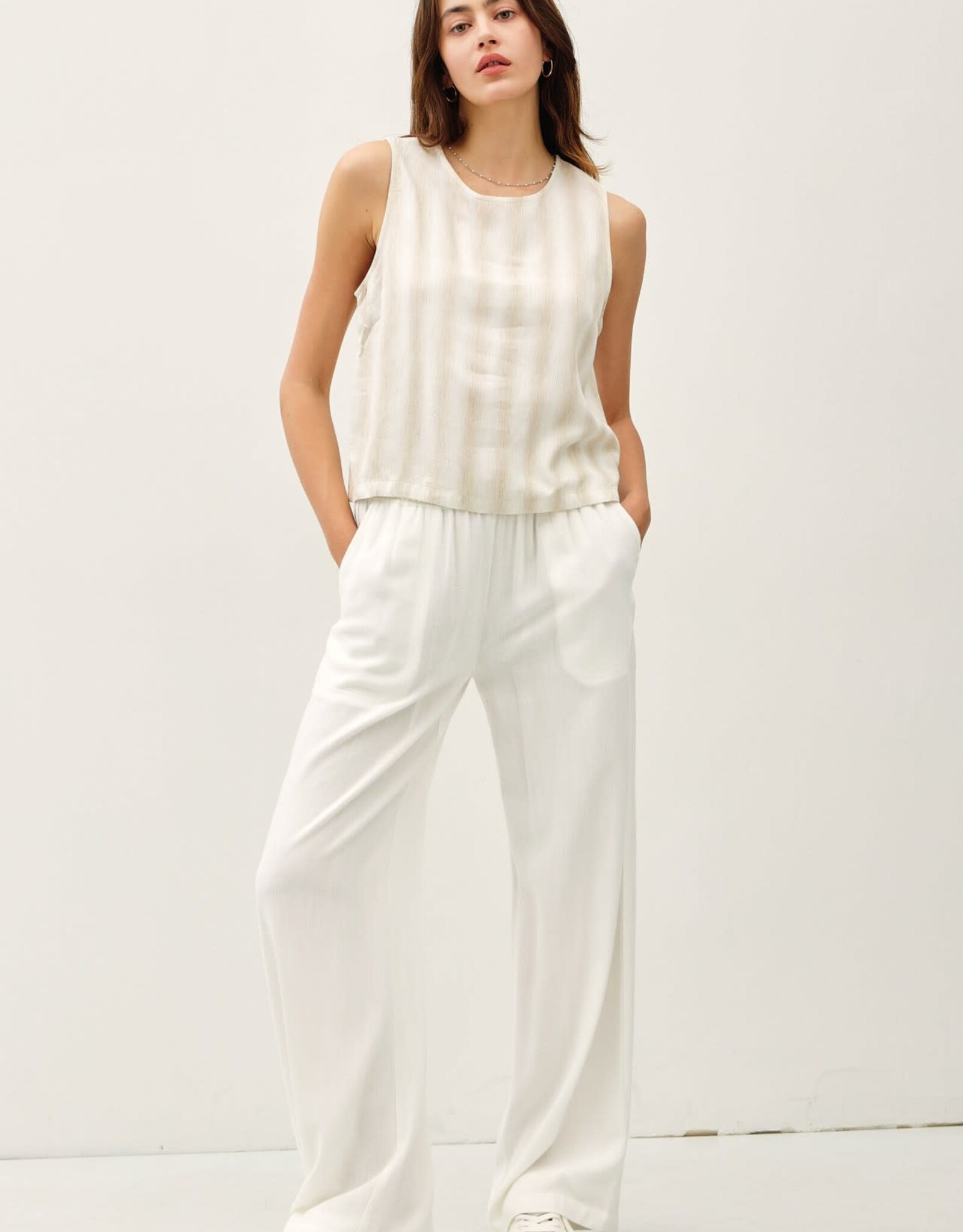 Miss Bliss BC Linen Blended Ombre Striped Sleeveless Top- Natural