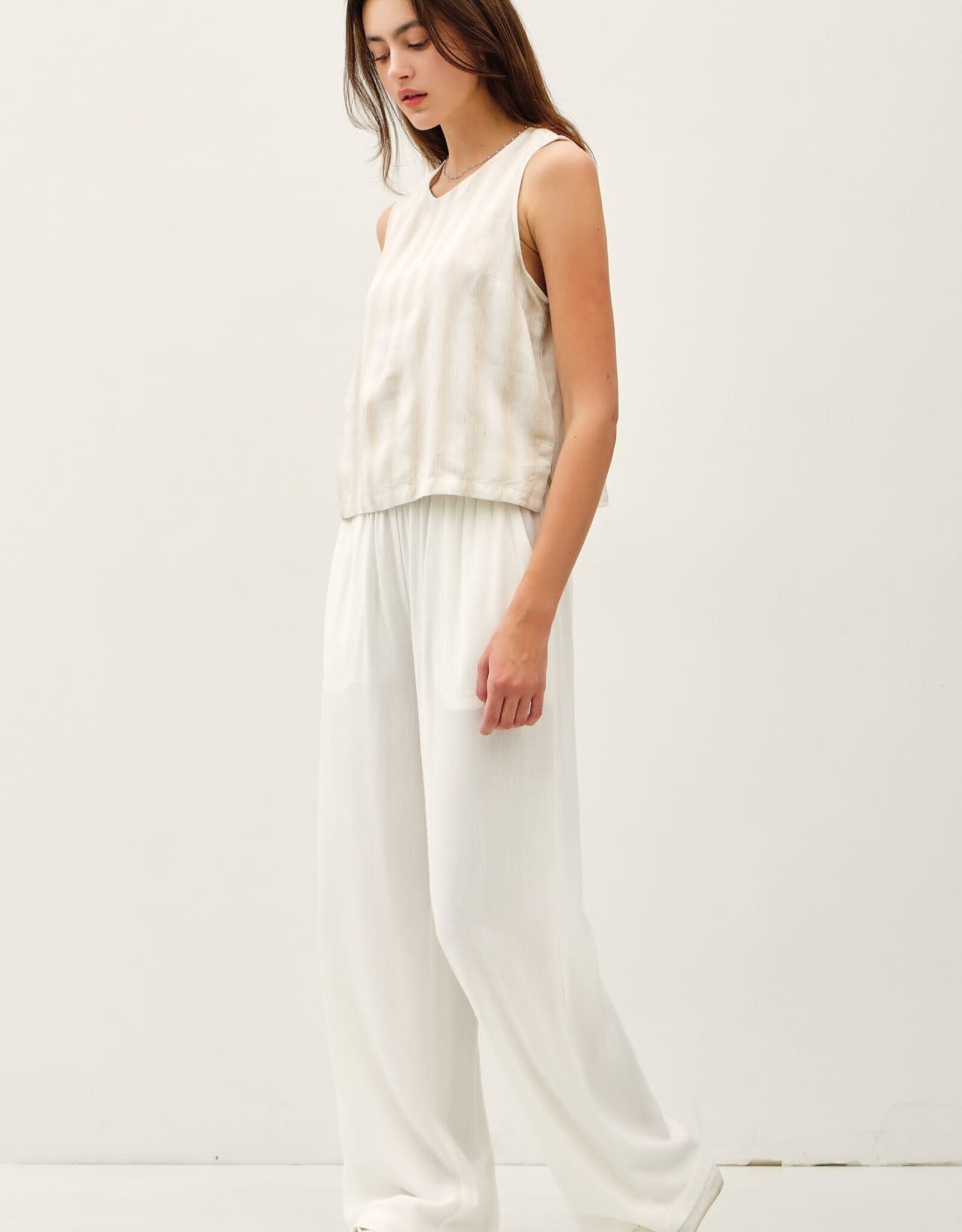 Miss Bliss BC Linen Blended Ombre Striped Sleeveless Top- Natural