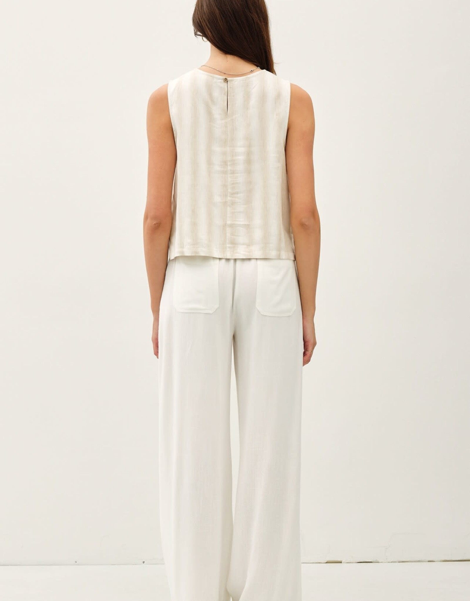 Miss Bliss BC Linen Blended Ombre Striped Sleeveless Top- Natural