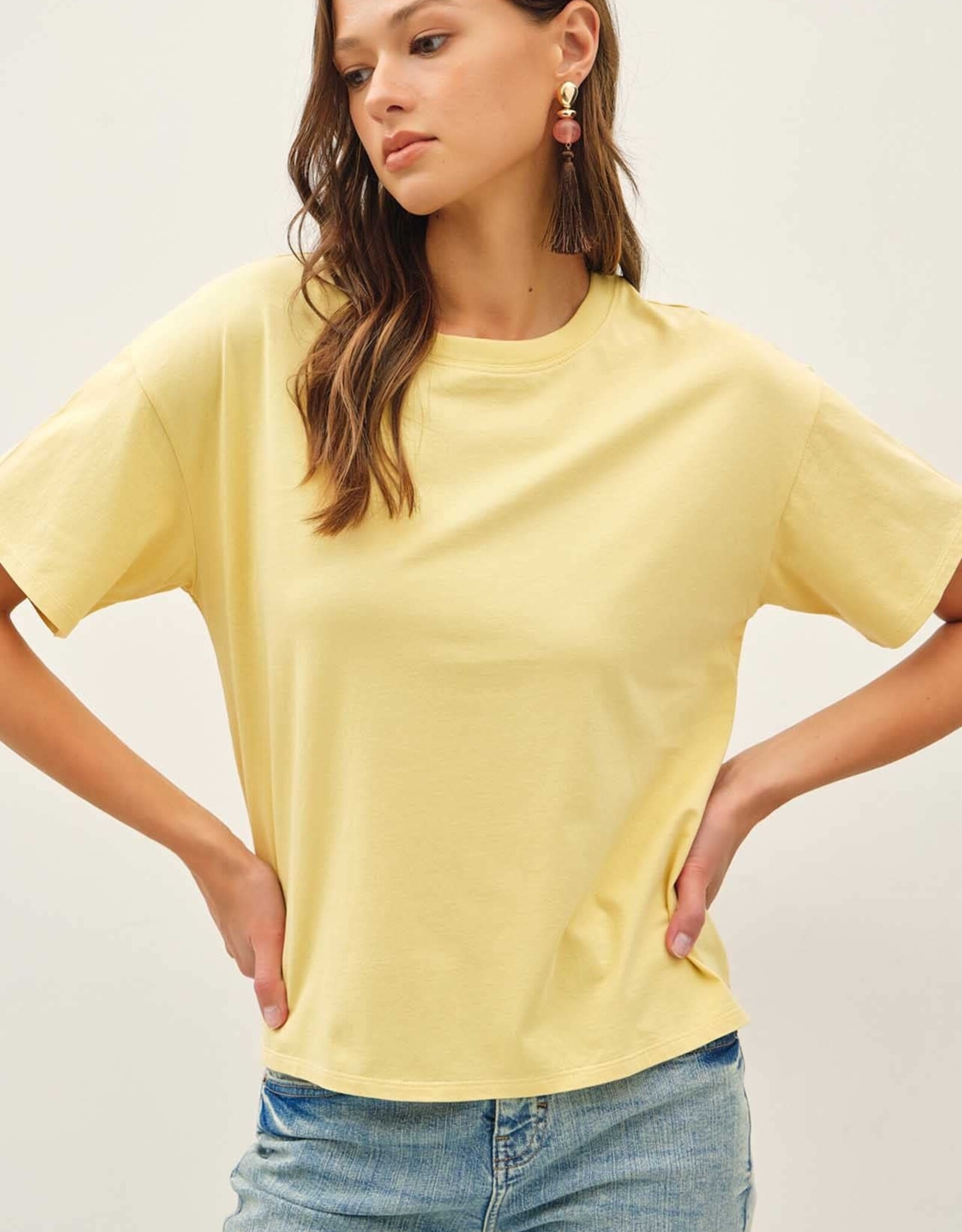 Miss Bliss BC Cotton Jersey Oversized Crop T Shirts- Dusty Yellow