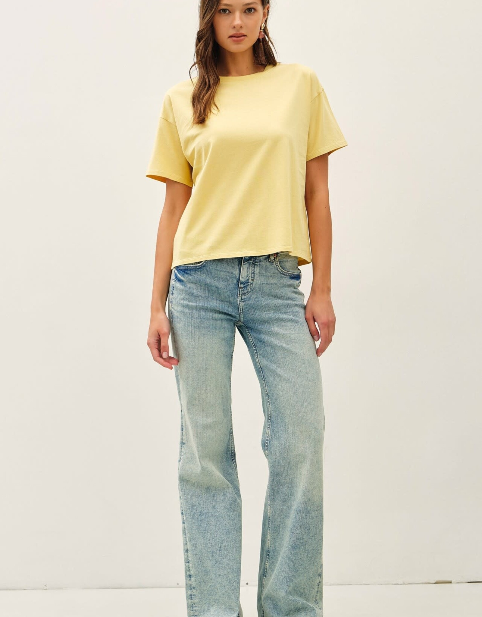 Miss Bliss BC Cotton Jersey Oversized Crop T Shirts- Dusty Yellow