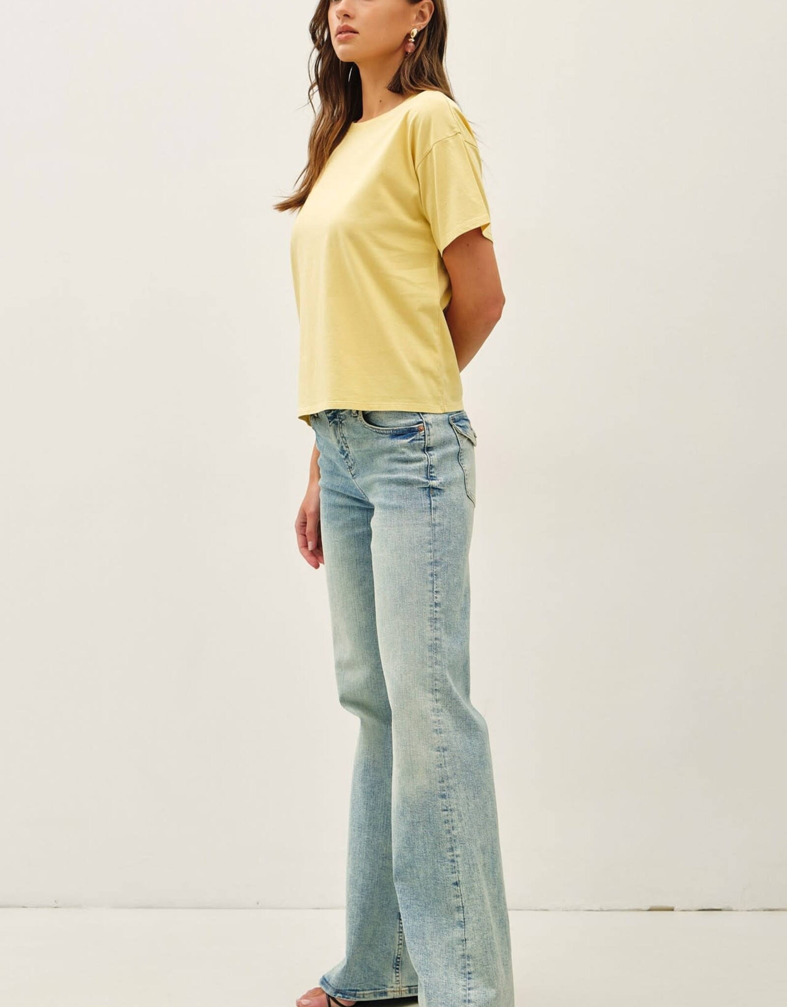 Miss Bliss BC Cotton Jersey Oversized Crop T Shirts- Dusty Yellow