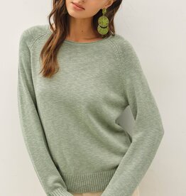 Miss Bliss Raglan Sleeve Slub Pullover Sweater- Sage