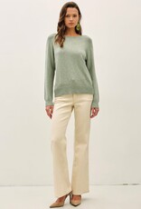 Miss Bliss BC Raglan Sleeve Slub Pullover Sweater- Sage