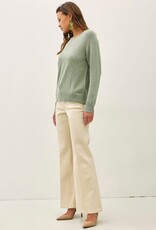 Miss Bliss BC Raglan Sleeve Slub Pullover Sweater- Sage