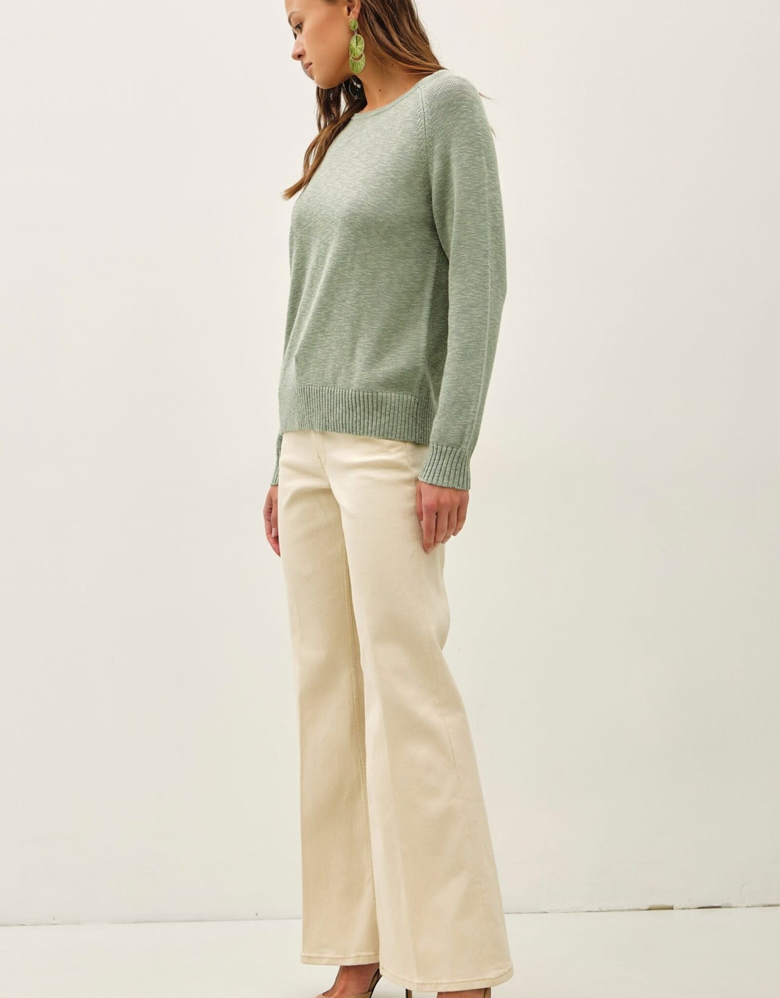 Miss Bliss BC Raglan Sleeve Slub Pullover Sweater- Sage