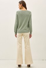 Miss Bliss BC Raglan Sleeve Slub Pullover Sweater- Sage