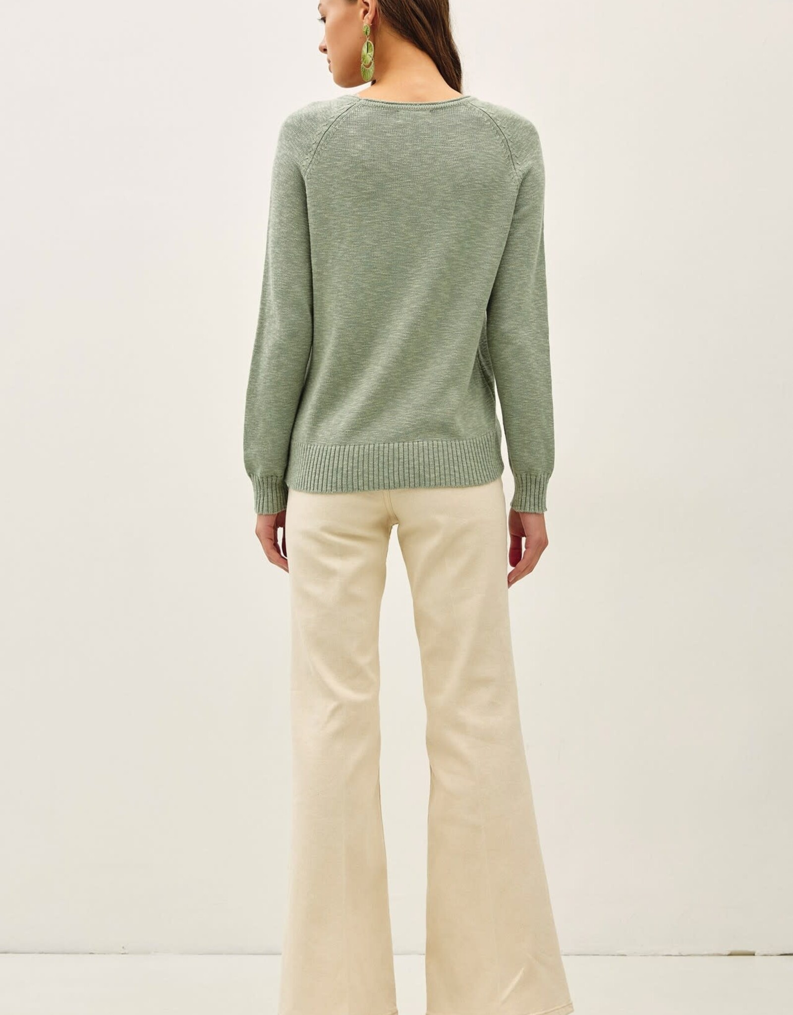 Miss Bliss BC Raglan Sleeve Slub Pullover Sweater- Sage
