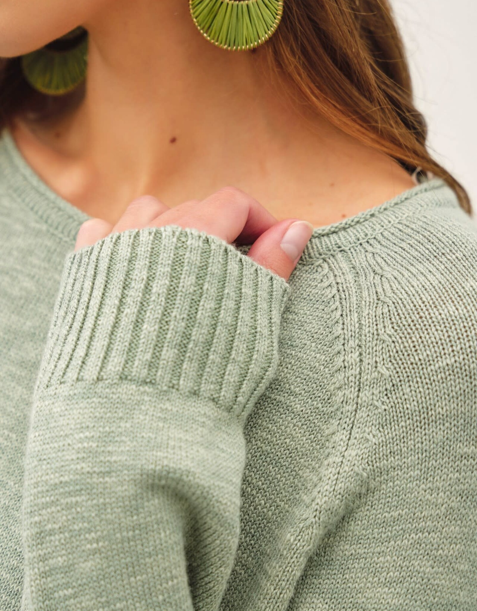 Miss Bliss BC Raglan Sleeve Slub Pullover Sweater- Sage