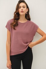BC Boxy Short Sleeve Sweater w/Raw Seam-Mauve