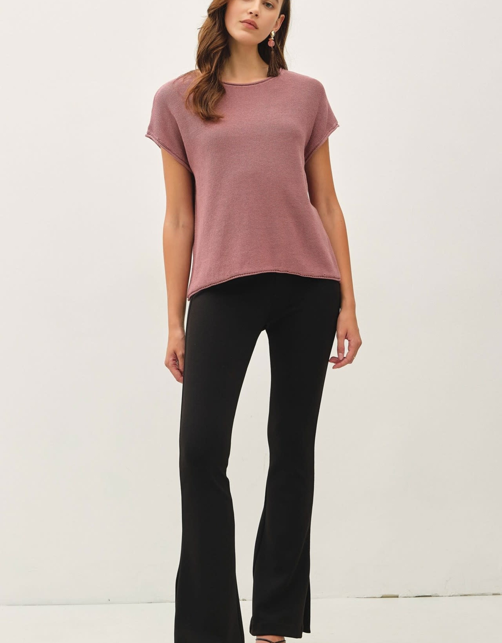 BC Boxy Short Sleeve Sweater w/Raw Seam-Mauve