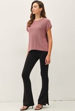 BC Boxy Short Sleeve Sweater w/Raw Seam-Mauve