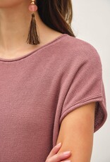 BC Boxy Short Sleeve Sweater w/Raw Seam-Mauve
