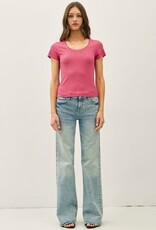Miss Bliss BC Lace Trimed Ribbed Scoop Neck Shortsleeve Top- Orchid