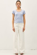 Miss Bliss BC Lace Trimed Ribbed Scoop Neck Shortsleeve Top- Sky Blue