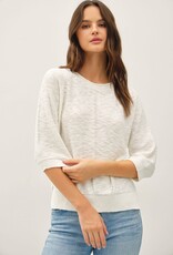 Miss Bliss BC 3/4 Sleeve Slub Reglan Loose Sweater-White