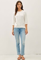 Miss Bliss BC 3/4 Sleeve Slub Reglan Loose Sweater-White