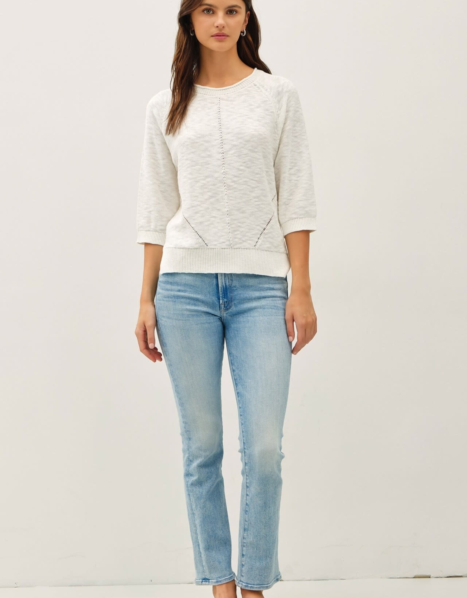 Miss Bliss BC 3/4 Sleeve Slub Reglan Loose Sweater-White
