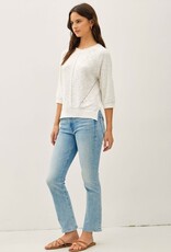 Miss Bliss BC 3/4 Sleeve Slub Reglan Loose Sweater-White