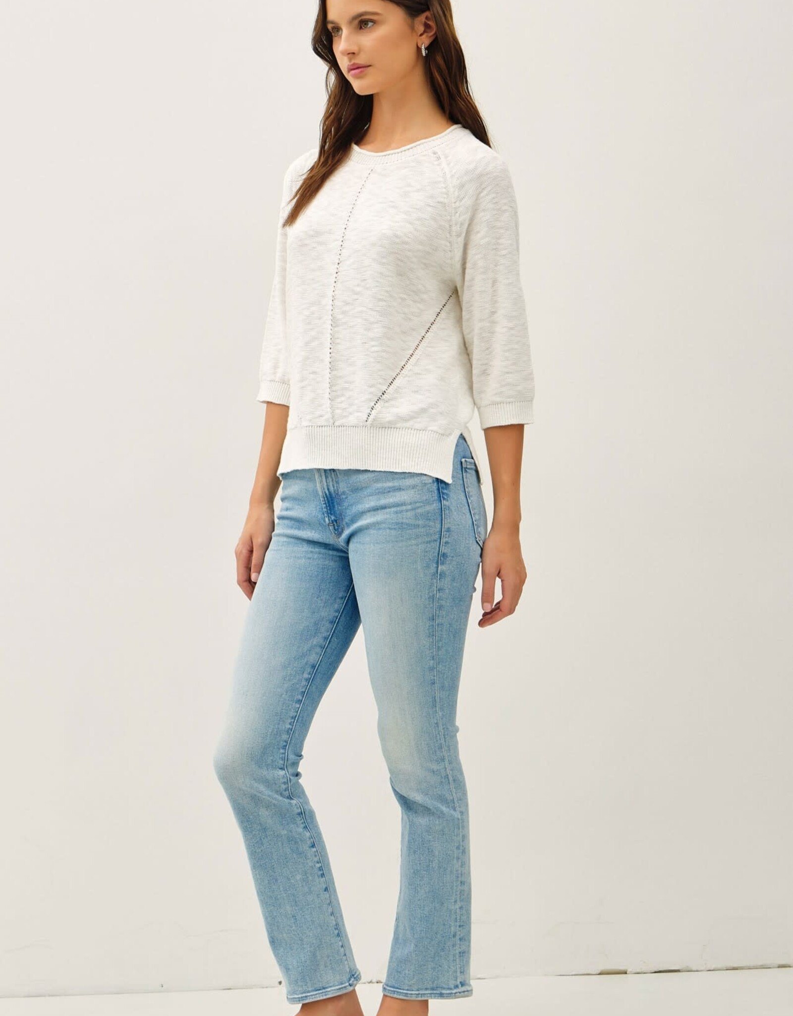 Miss Bliss BC 3/4 Sleeve Slub Reglan Loose Sweater-White