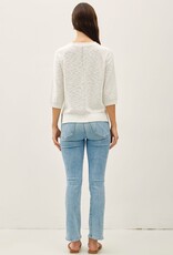 Miss Bliss BC 3/4 Sleeve Slub Reglan Loose Sweater-White