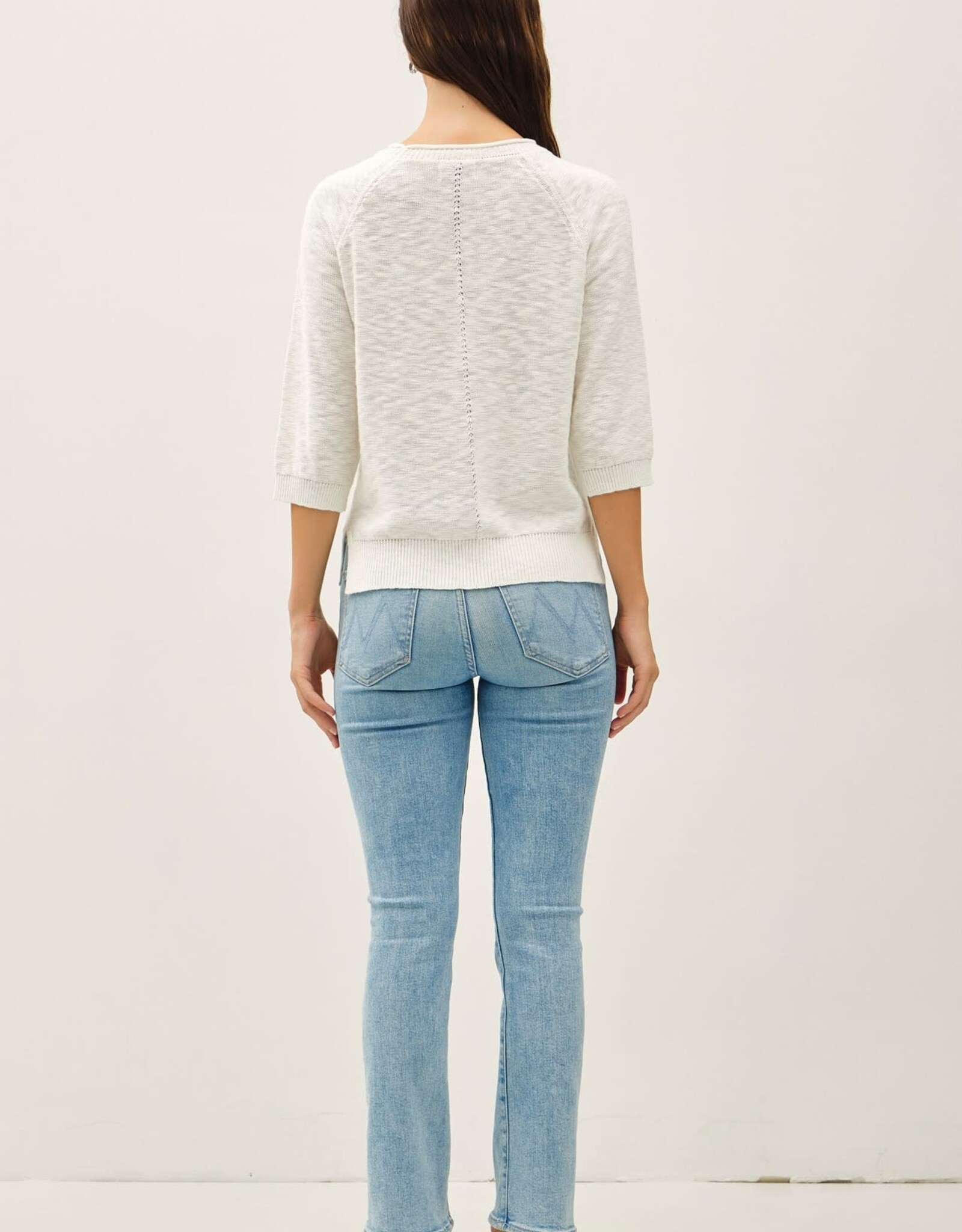 Miss Bliss BC 3/4 Sleeve Slub Reglan Loose Sweater-White