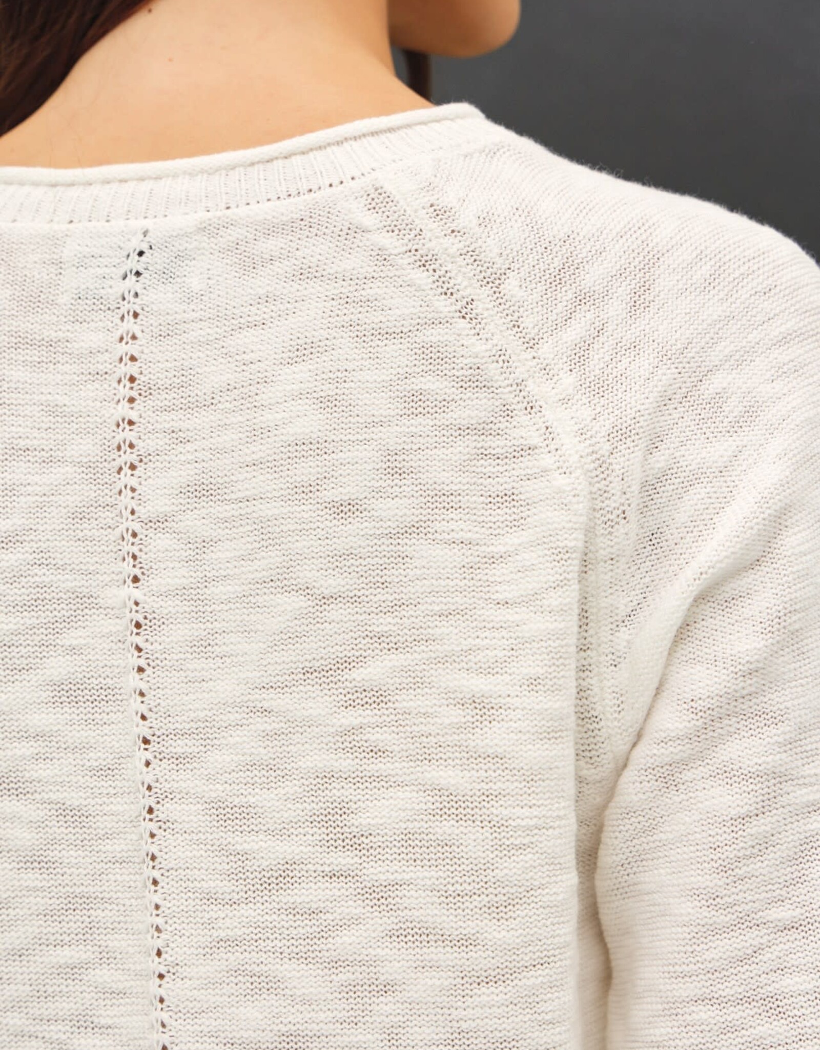 Miss Bliss BC 3/4 Sleeve Slub Reglan Loose Sweater-White