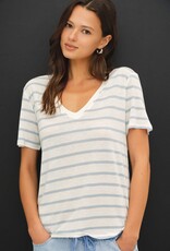Miss Bliss BC Cotton Linen Blend Relaxed Fit Striped T-shirt- Chambray