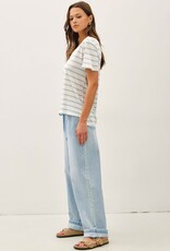 Miss Bliss BC Cotton Linen Blend Relaxed Fit Striped T-shirt- Chambray