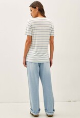 Miss Bliss BC Cotton Linen Blend Relaxed Fit Striped T-shirt- Chambray
