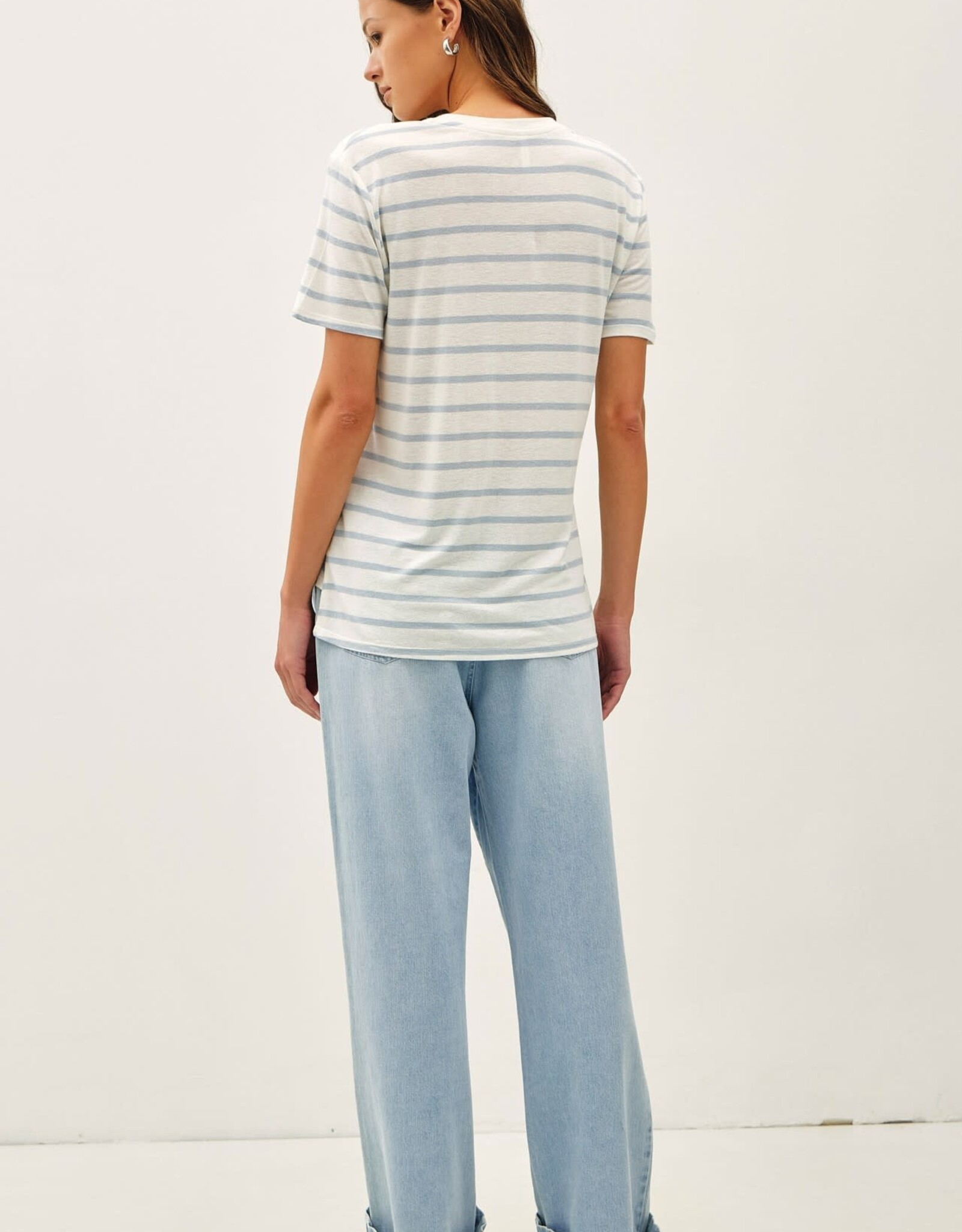 Miss Bliss BC Cotton Linen Blend Relaxed Fit Striped T-shirt- Chambray