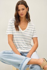 Miss Bliss BC Cotton Linen Blend Relaxed Fit Striped T-shirt- Chambray