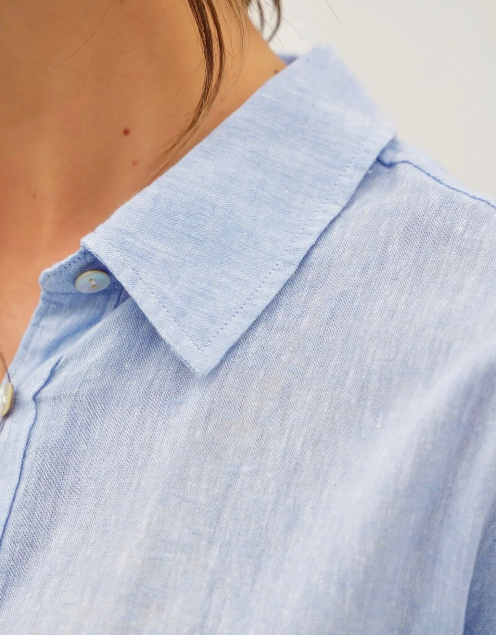 Miss Bliss BC Cotton Linen Blend Long Sleeve Button Up Shirt- Chambray
