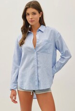 Miss Bliss BC Cotton Linen Blend Long Sleeve Button Up Shirt- Chambray
