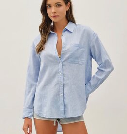 Miss Bliss Cotton Linen Blend Button Up Shirt- Chambray