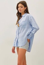 Miss Bliss BC Cotton Linen Blend Long Sleeve Button Up Shirt- Chambray