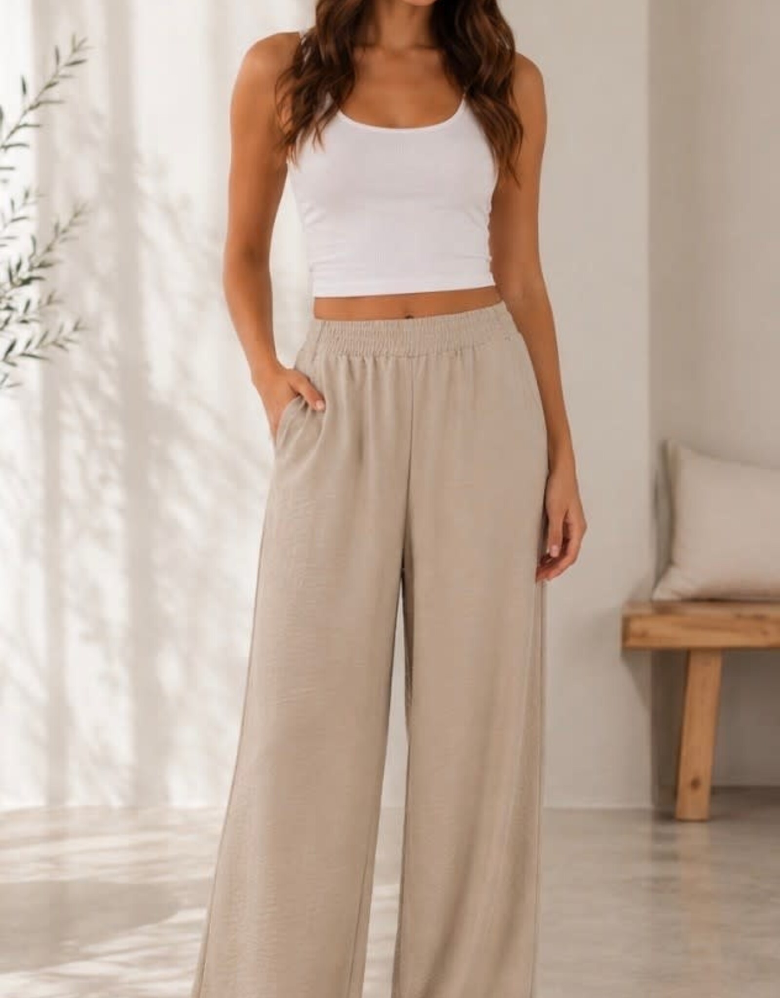 Miss Bliss CC Palazzo Elastic Waist Pant-Toast