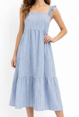 Miss Bliss CC Effortless Stripe Midi Dress With Pockets-Blue/White