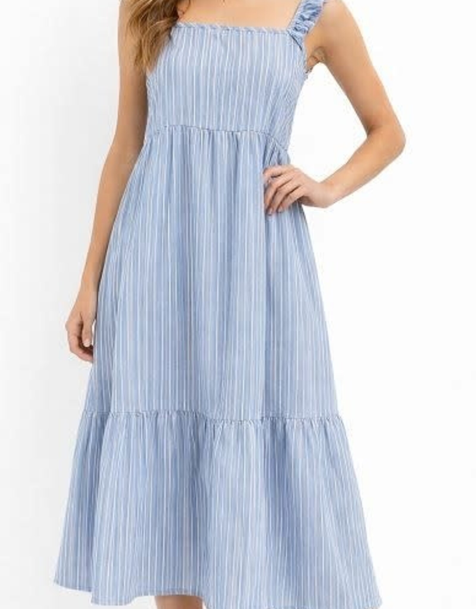 Miss Bliss CC Effortless Stripe Midi Dress With Pockets-Blue/White