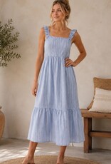 Miss Bliss CC Effortless Stripe Midi Dress With Pockets-Blue/White