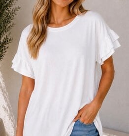 Miss Bliss Everyday Chic Tiered Sleeve Shirt-White