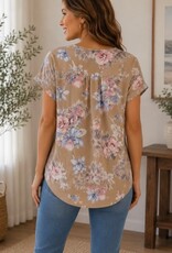 Miss Bliss CC Printed Floral SS Blouse-Taupe