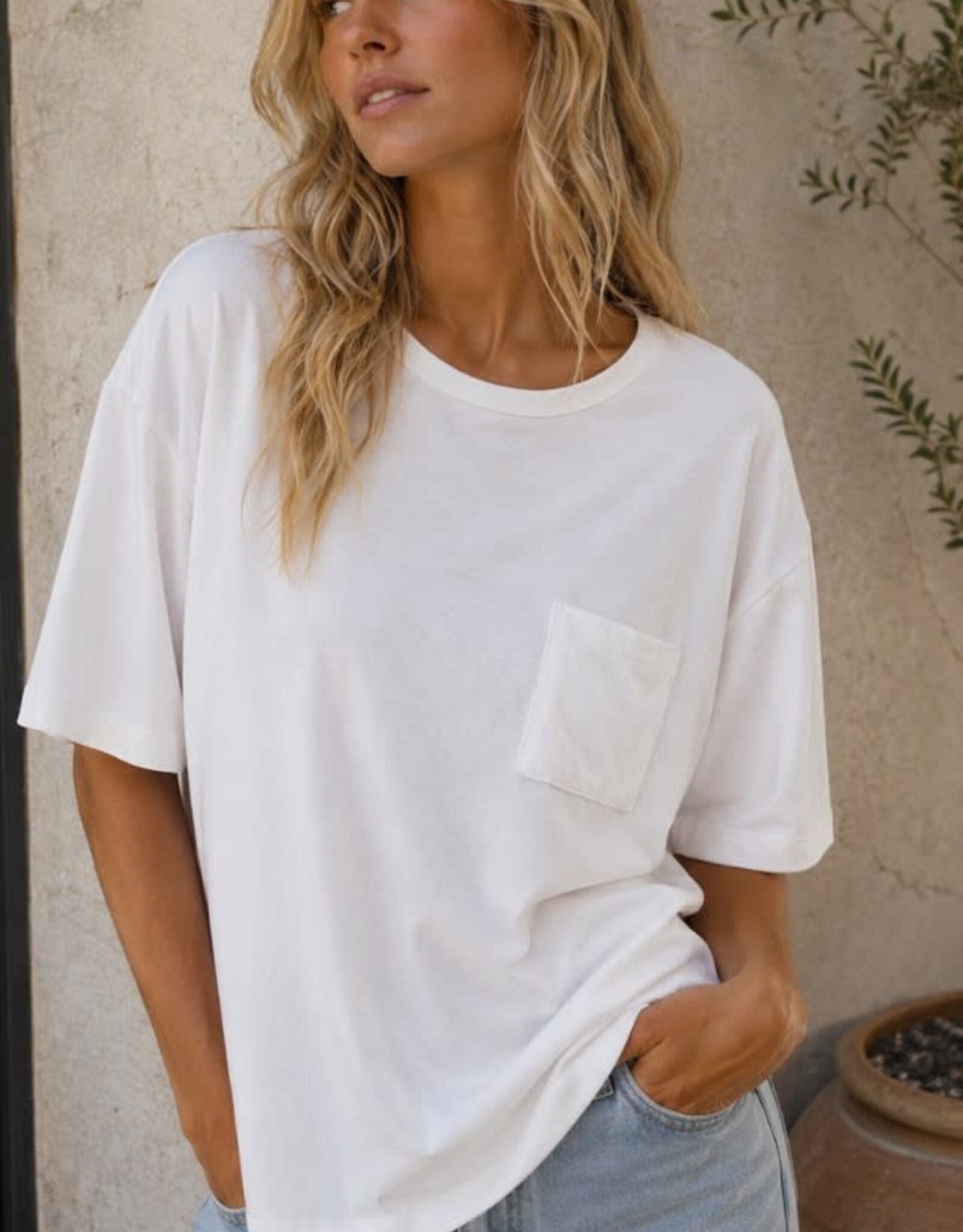Miss Bliss CC Rib Short Sleeve With Pocket-White