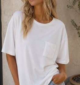 Miss Bliss Rib Short Sleeve With Pocket-White