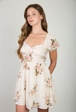 Miss Bliss Blu Floral Stripe Dot Sweetheart Corset Mini Dress-Champagne
