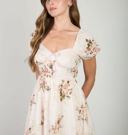 Miss Bliss Blu Floral Stripe Dot Sweetheart Corset Mini Dress-Champagne