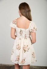 Miss Bliss Blu Floral Stripe Dot Sweetheart Corset Mini Dress-Champagne